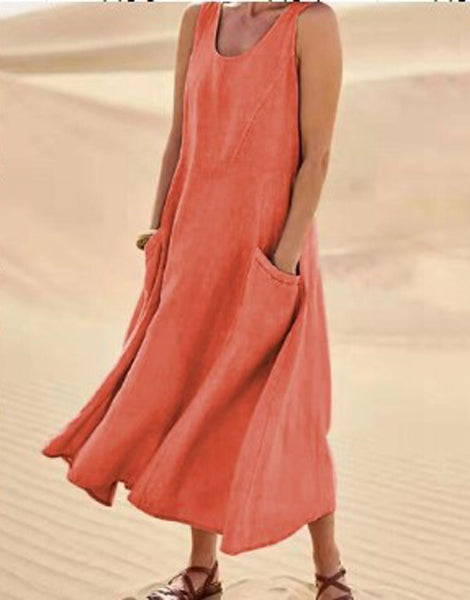 Robe femme mode décontractée, avec poches, parfaite pour la saison estivale et le confort.