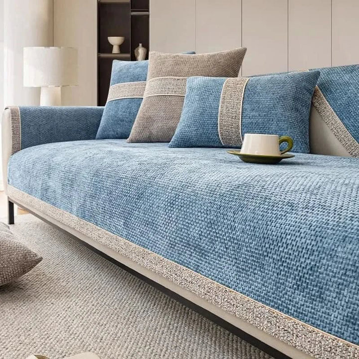 Couverture de meuble en lin antidérapante, assure stabilité et protection pour votre canapé de salon.