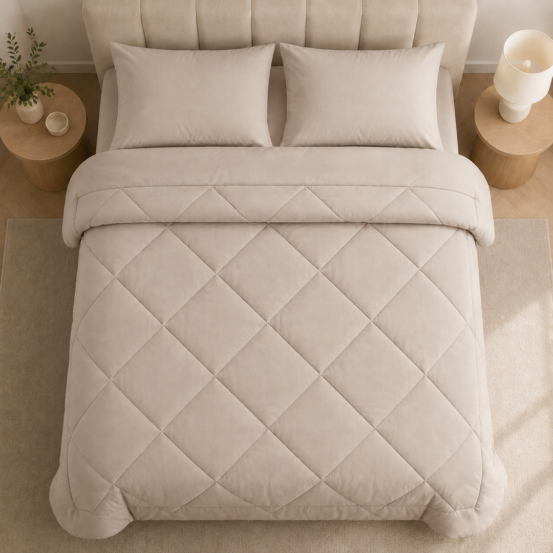 Image d'une couette douce en microfibre, matelassée pour un confort optimal. Parfait pour la chambre.