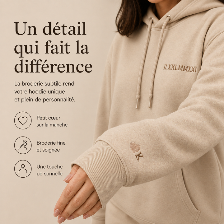 Hoodie couple personnalisé, cadeau original Saint-Valentin, style décontracté.
