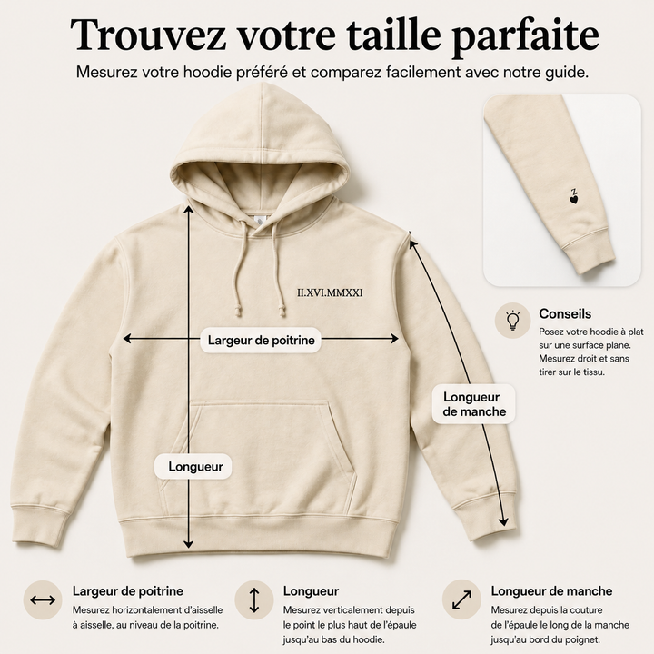 Sweats à capuche assortis pour couple, personnalisables avec date en chiffres romains.