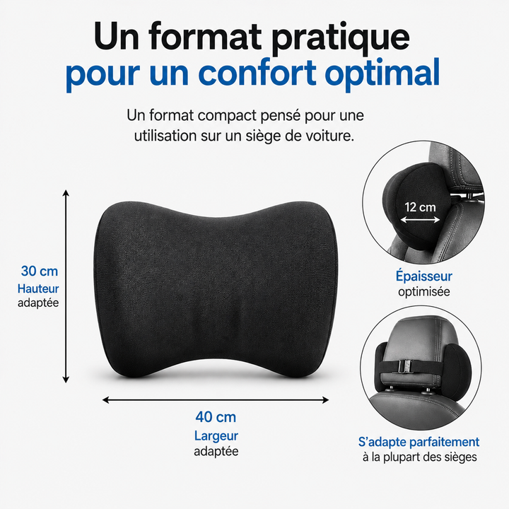 Coussin auto pour dos et cervicales, idéal pour trajets et voyages.