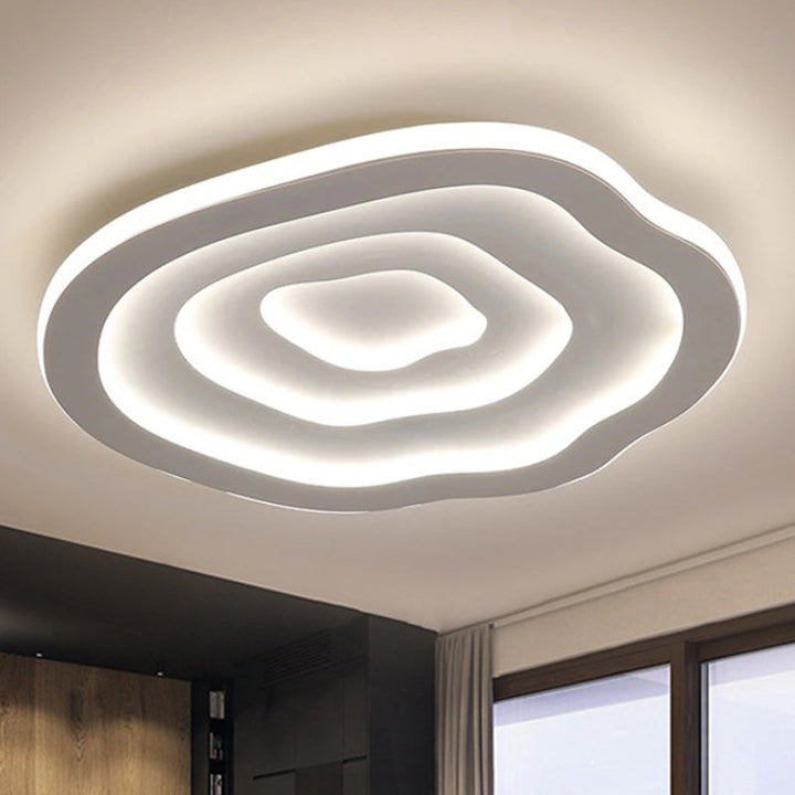 Plafonnier LED ondulé acrylique, avec fonction lumière chaude et lumière blanche, pour salon moderne.