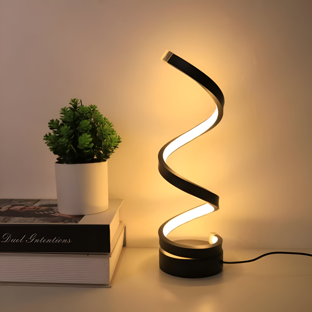 Luminaire LED spirale noire, éclairage de bureau ajustable 3 couleurs, pour un confort visuel.