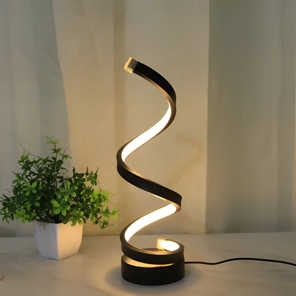 Lampe décorative LED spirale, design moderne, éclairage d'ambiance et veilleuse.