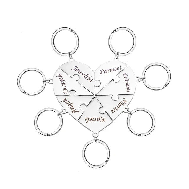 Deux porte-clés puzzle cœur HeartLink, symbole d'amour/amitié en acier, cadeau personnalisé pour lien spécial.
