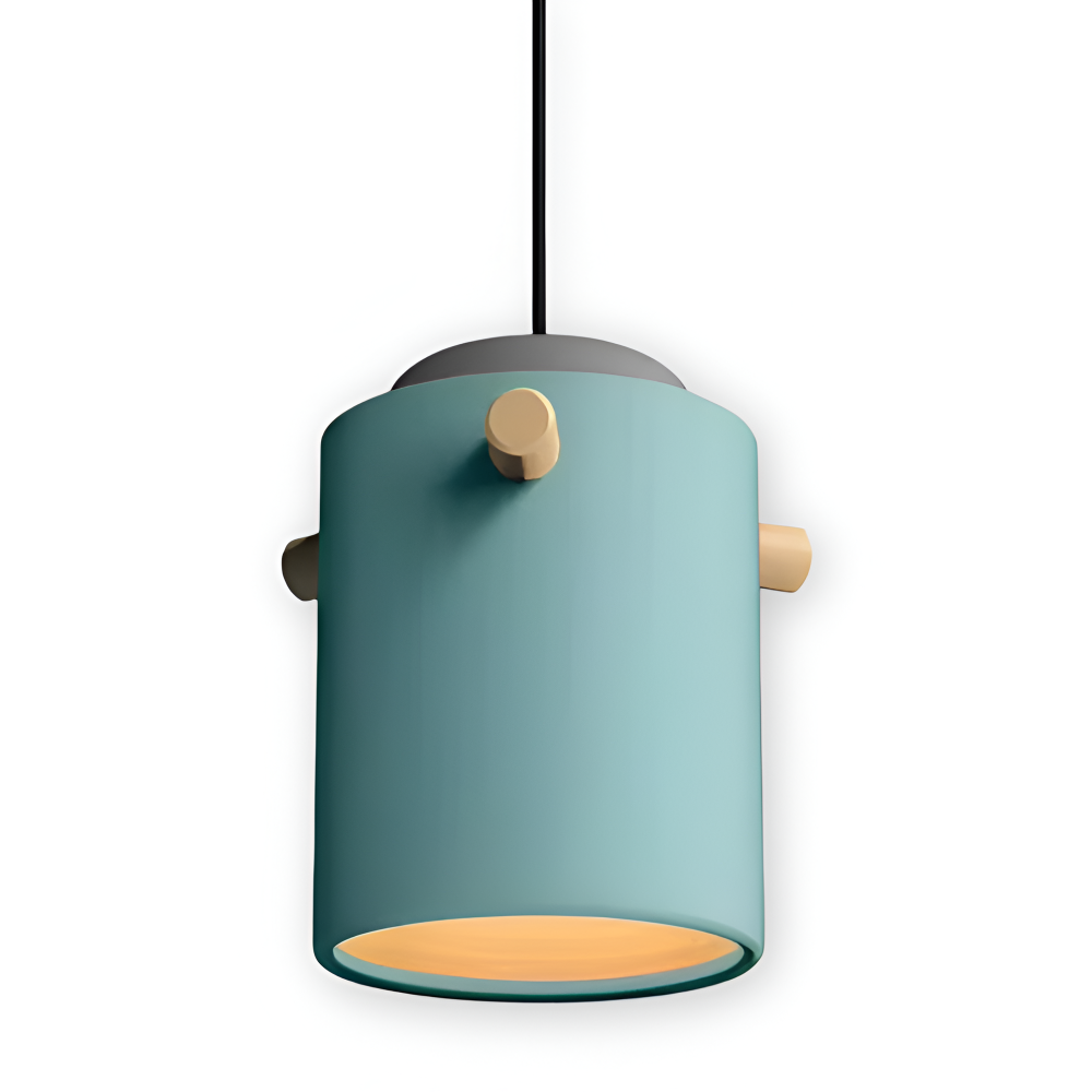 Lampe suspendue scandinave avec câble tressé coloré, détail de design moderne et élégant.