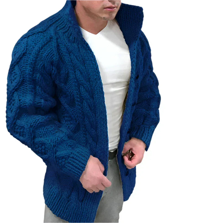 Gilet cardigan homme oversize chic à motif câble, parfait pour l'hiver et l'automne. Élégant et décontracté.