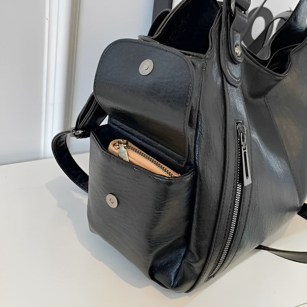 Sac à bandoulière Aliona, marron, design épuré, idéal pour une femme active et organisée.
