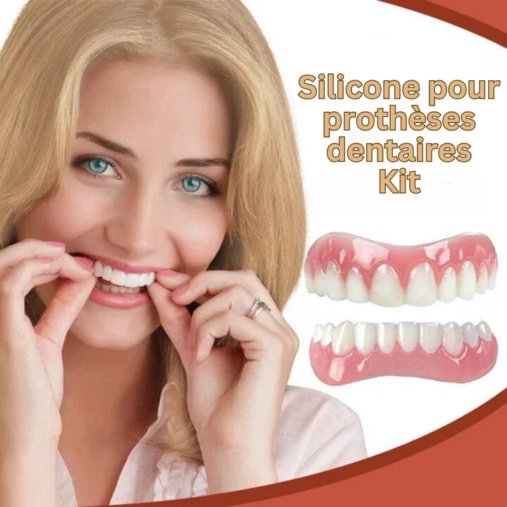Doublure en silicone SmileGuard facile à installer, améliorant le confort et l'hygiène des prothèses dentaires.