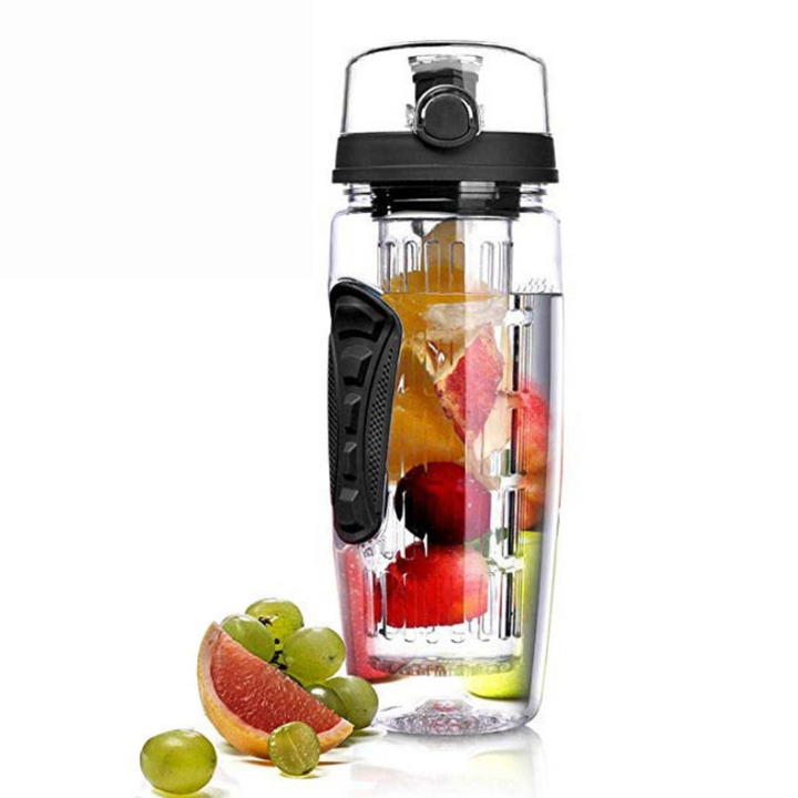 Gourde écologique AquaLuxe 1000ml avec infuseur de fruits, saine et sans BPA pour hydratation quotidienne.