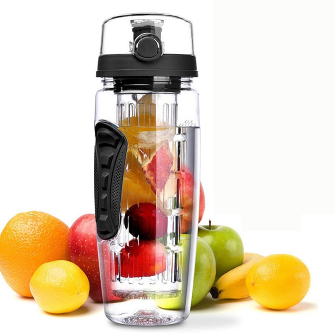 Hydratation saine et écologique avec la gourde AquaLuxe 1000ml, infuseur de fruits intégré, sans BPA.