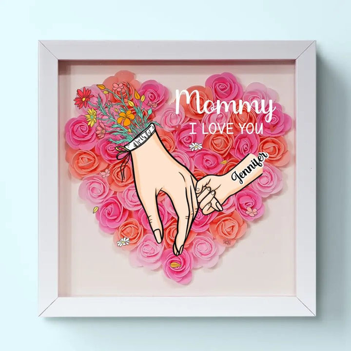 Cadre photo 3D floral personnalisé pour Maman. Inclut noms et message. Cadeau Fête des Mères, décoration.