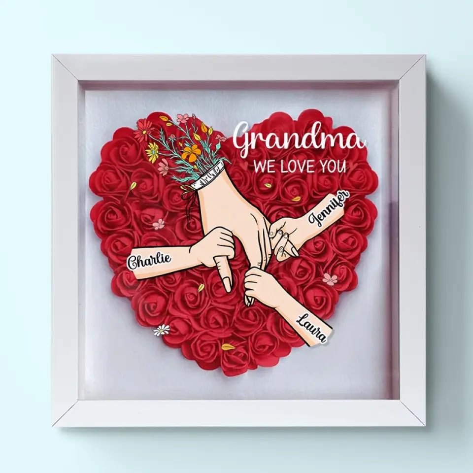 Cadre souvenir personnalisé pour Maman, motif floral, noms et message. Un cadeau plein d'amour pour sa maison.