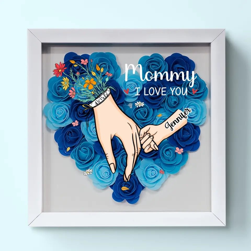 Cadre floral personnalisé pour Maman, gravé avec noms et message. Un cadeau Fête des Mères mémorable.