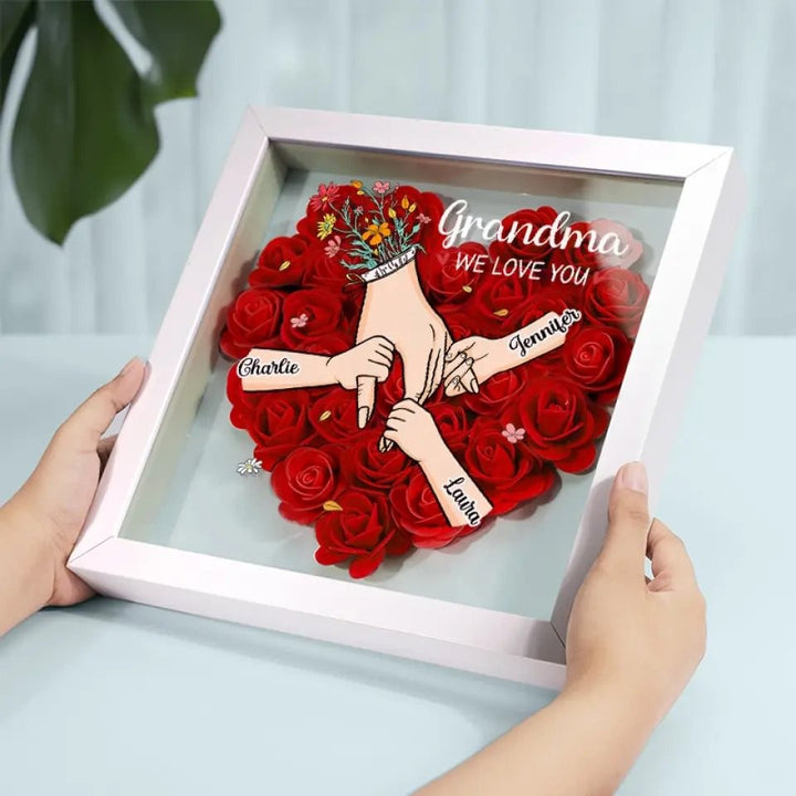 Cadeau personnalisé Fête des Mères: Cadre floral avec noms et message d'amour pour Maman. Décoration unique.
