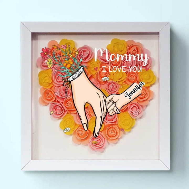 Superbe cadre floral personnalisé avec noms et message pour Maman. Un cadeau spécial pour sa décoration.