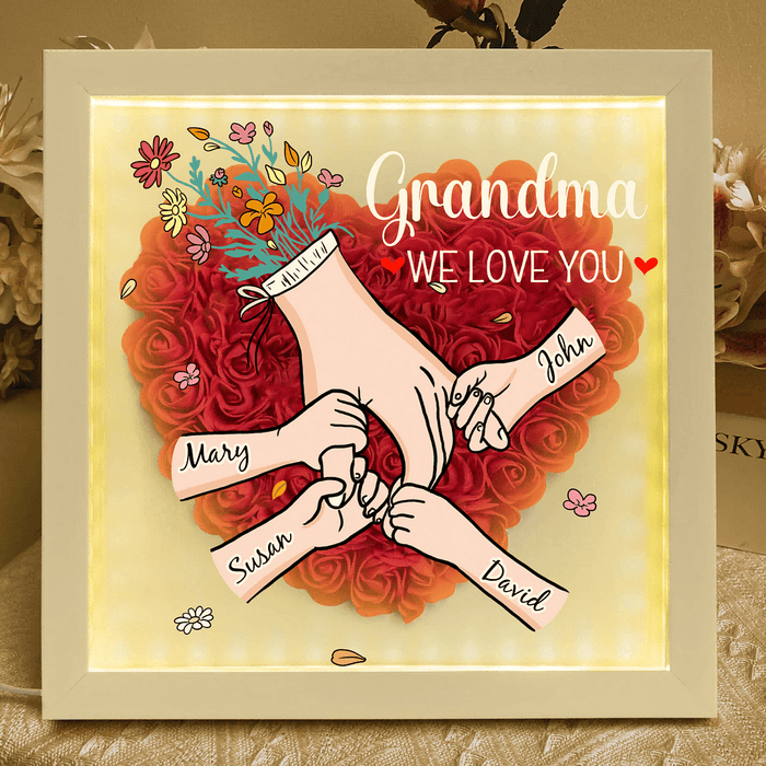 Shadow box personnalisée: Cadre floral pour Maman, incluant noms et message d'amour. Décoration souvenir.