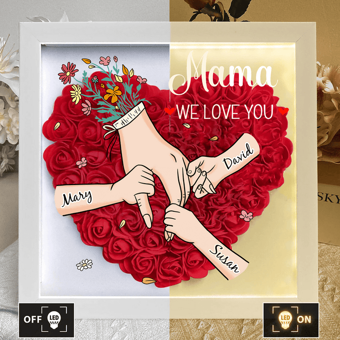 Cadeau personnalisé Maman: Cadre floral avec prénoms et message affectueux. Parfait pour la Fête des Mères.