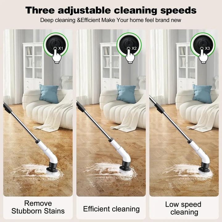 Brosse de nettoyage rotative SCRUBIXA ergonomique et sans fil pour un entretien domestique sans effort.