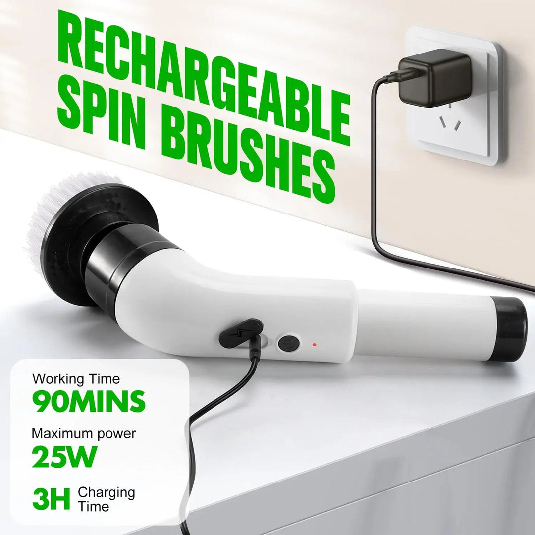 Brosse SCRUBIXA rotative en action, nettoyant carrelage de salle de bain avec puissance sans fil.