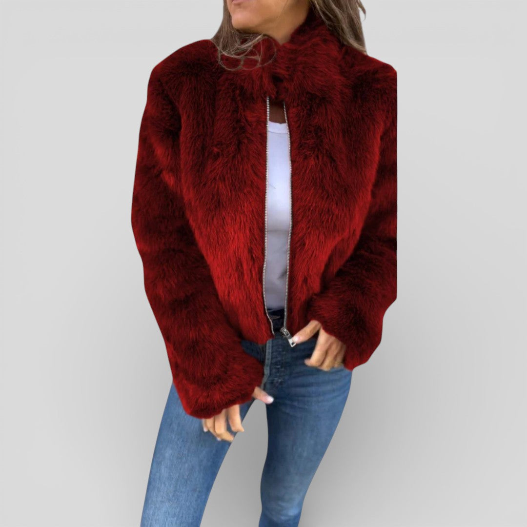 Veste zippée femme à col montant, confortable et stylée pour printemps et automne, mode féminine.