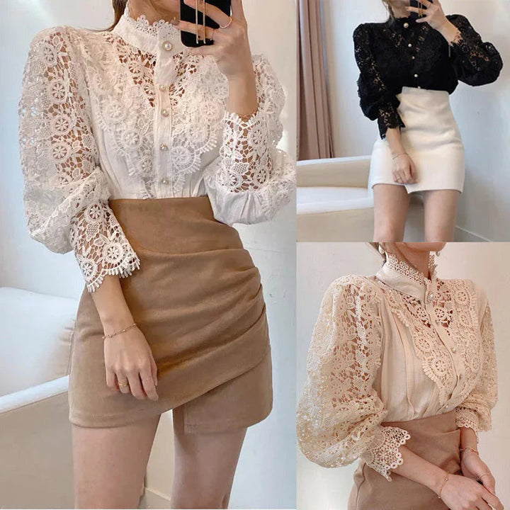 Blouse de cérémonie femme, manches longues, élégante et habillée, idéale pour un événement spécial ou une soirée.