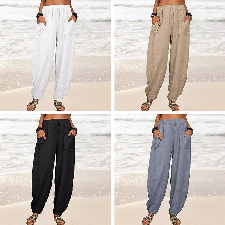 Pantalon fluide femme, coupe lâche harem, parfait pour le confort et un style décontracté élégant.