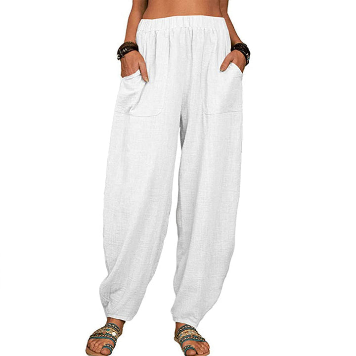 Pantalon harem femme confortable, fluide et décontracté couleur unie, pour un style quotidien.