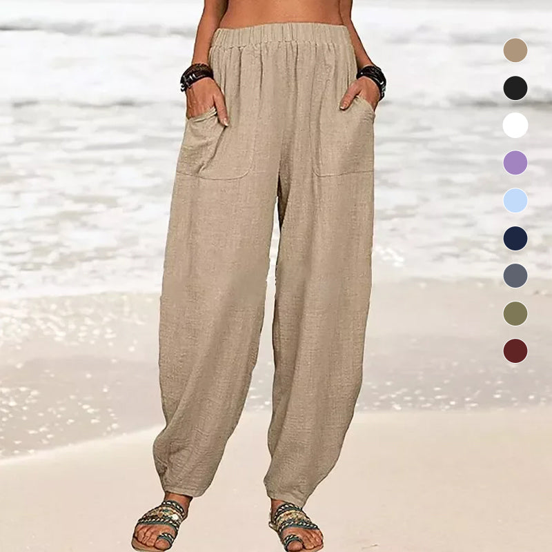 Pantalon harem femme confortable, fluide, décontracté et élégant, idéal pour l'été et le printemps.