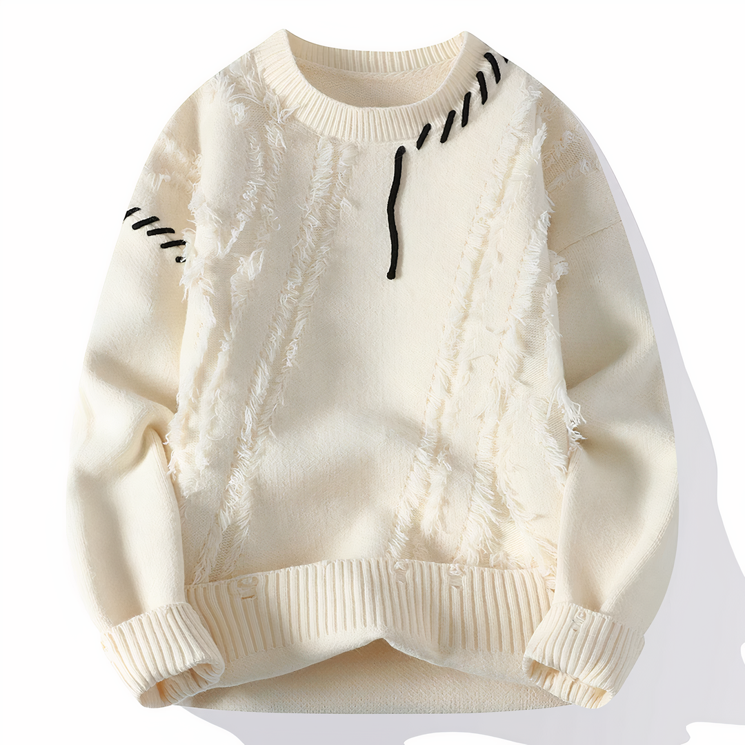 Pull homme sweater en patchwork, tons variés, coupe décontractée, idéal pour un look automne-hiver.