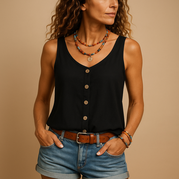 Top fluide sans manches femme, parfait pour l'été et les grandes tailles.