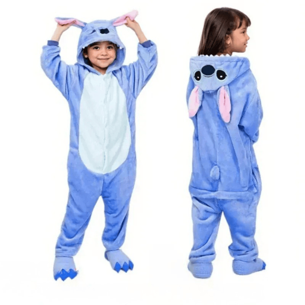 Déguisement Stitch enfant doux, pyjama cosplay confortable, parfait pour jouer ou dormir. Costume kigurumi garçon fille.