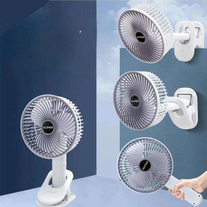 Ventilateur portable multifonctionnel et compact pour bureau, maison ou voyage, avec base détachable et fixation murale.