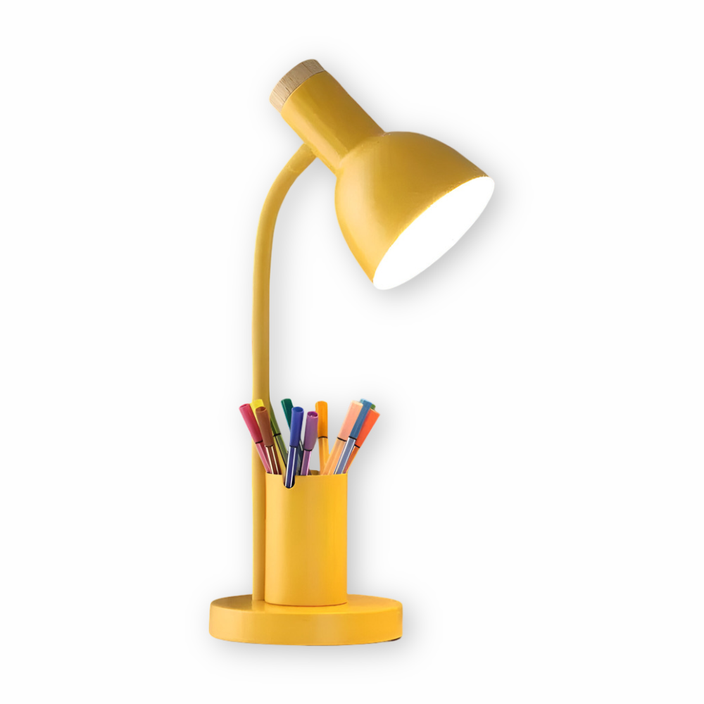 Lampe de bureau LED élégante, style nordique, porte-stylo pratique, décoration scandinave.