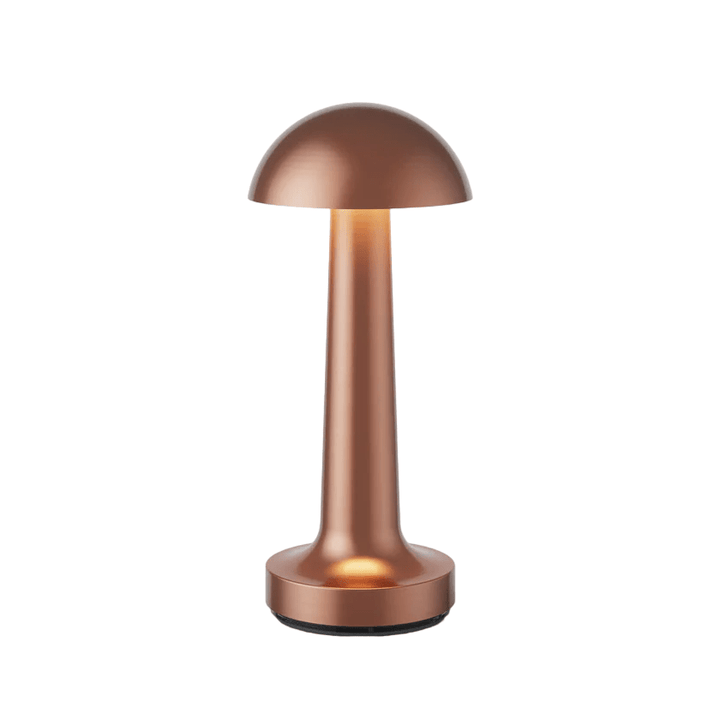 Lampe de table LED aluminium, sans fil, lumière dimmable, ambiance relaxante pour café et maison.