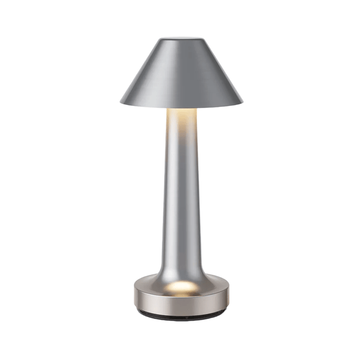 Lampe de table LED élégante, sans fil, dimmable, design en aluminium, pour un style moderne.