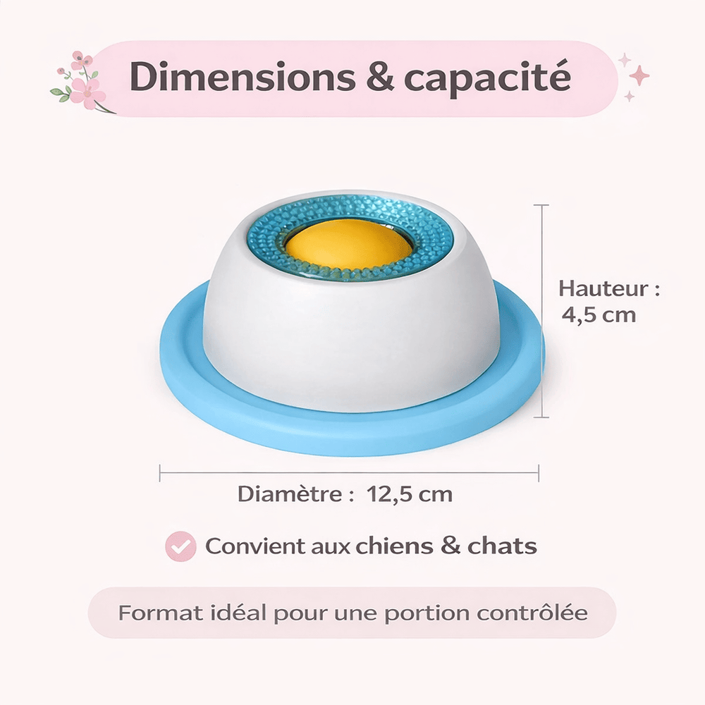 Bol à lécher anti-stress texturé pour chien et chat. Jouet d'enrichissement en silicone, calme et occupe votre animal.