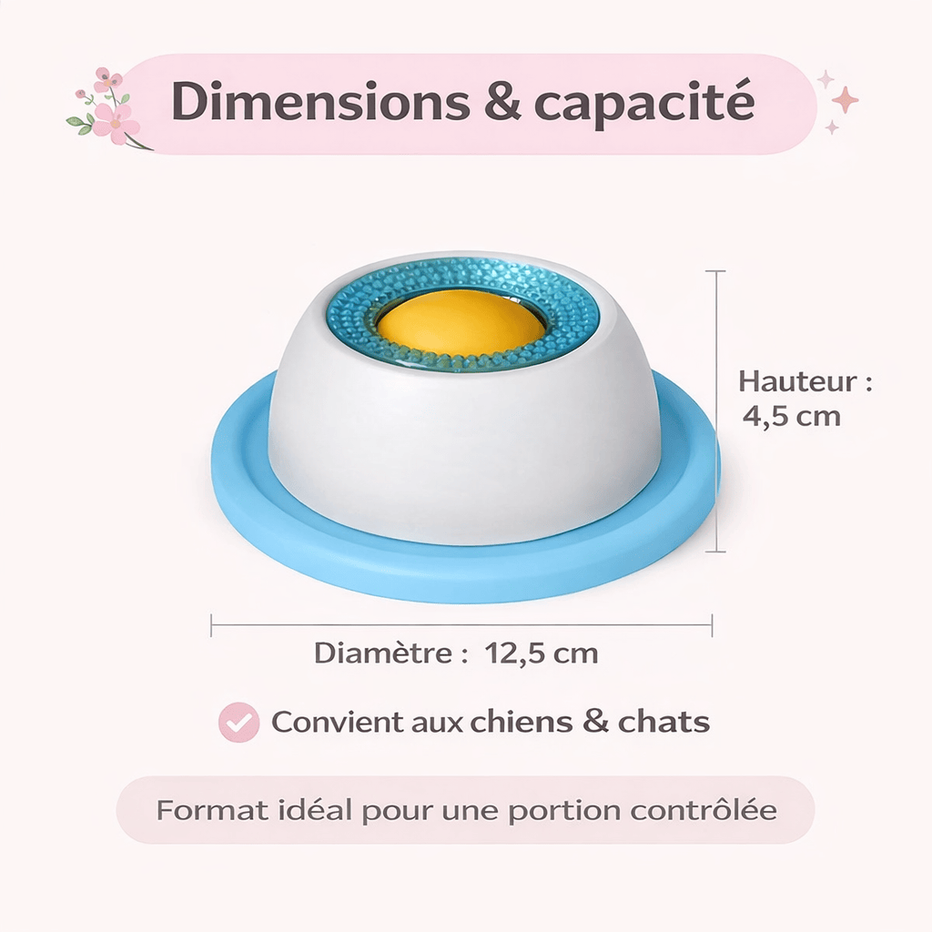 Bol à lécher anti-stress texturé pour chien et chat. Jouet d'enrichissement en silicone, calme et occupe votre animal.