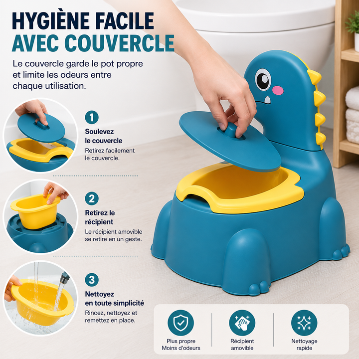 Pot de propreté enfant DinoDeluxe à motif dinosaure, idéal pour la formation propreté des bébés.