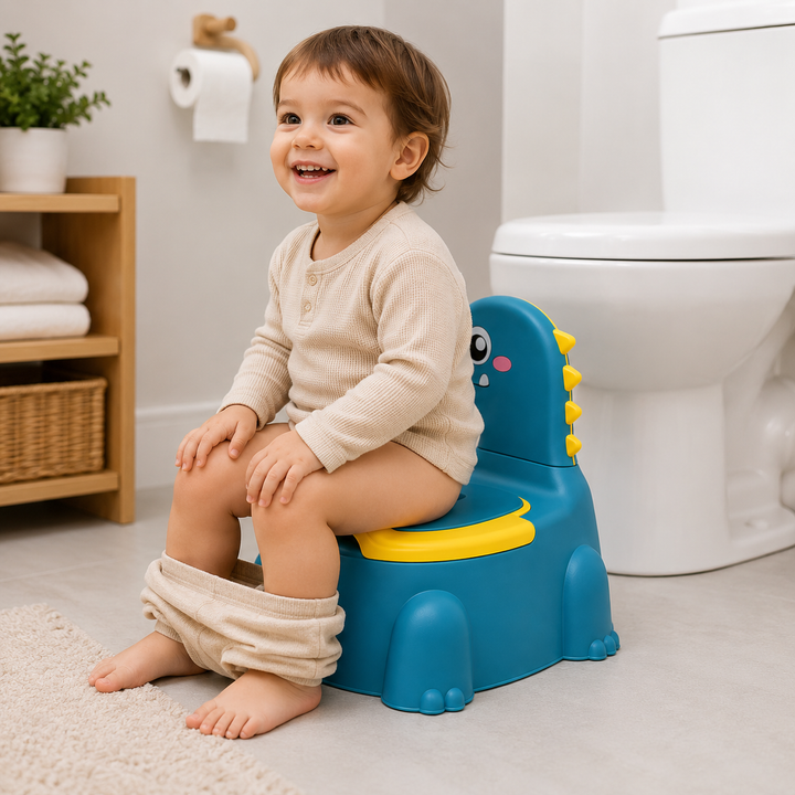 Pot de propreté pour jeunes enfants, modèle DinoDeluxe, confortable et sécurisé, thème dinosaure.