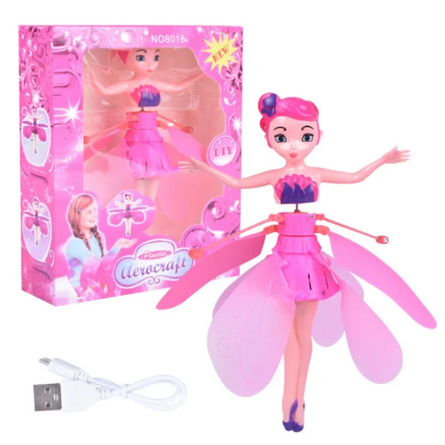 Fée volante rose s'envolant avec contrôle gestuel, jouet princesse interactif pour des heures de jeu.