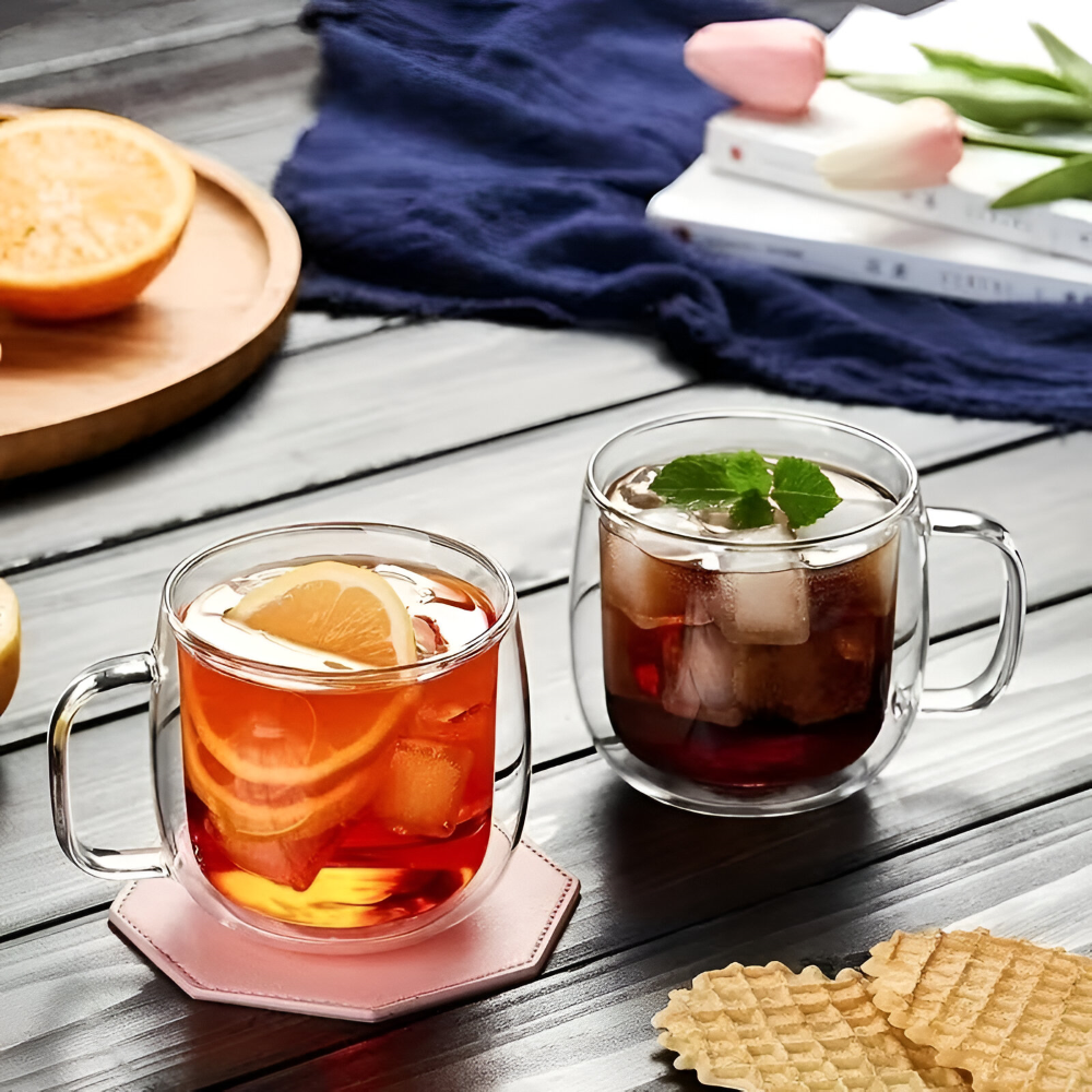 Tasse à café 300ml en verre borosilicaté double paroi. Pour un cappuccino, latte ou thé, garde votre boisson chaude longtemps.