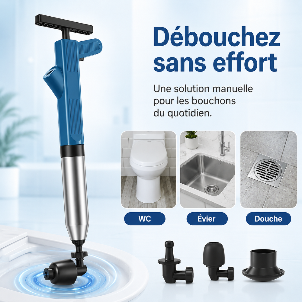Outil déboucheur DrainGlide sans produits chimiques pour un nettoyage efficace des tuyaux de salle de bain.