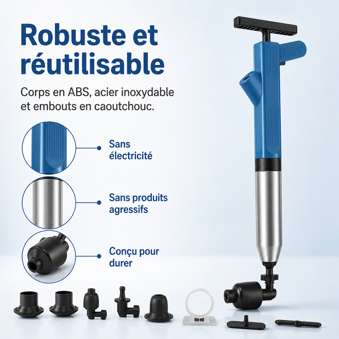 Déboucheur DrainGlide haute pression pour éliminer les bouchons tenaces des éviers, douches et baignoires.
