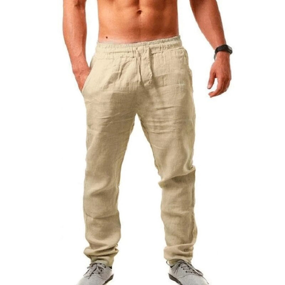 Pantalon homme uni, tissu respirant et léger, idéal pour le confort estival décontracté. Style actuel.