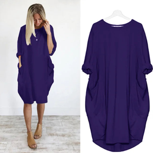 Robe midi oversize femme, manches longues, pièce tendance pour un confort stylé.