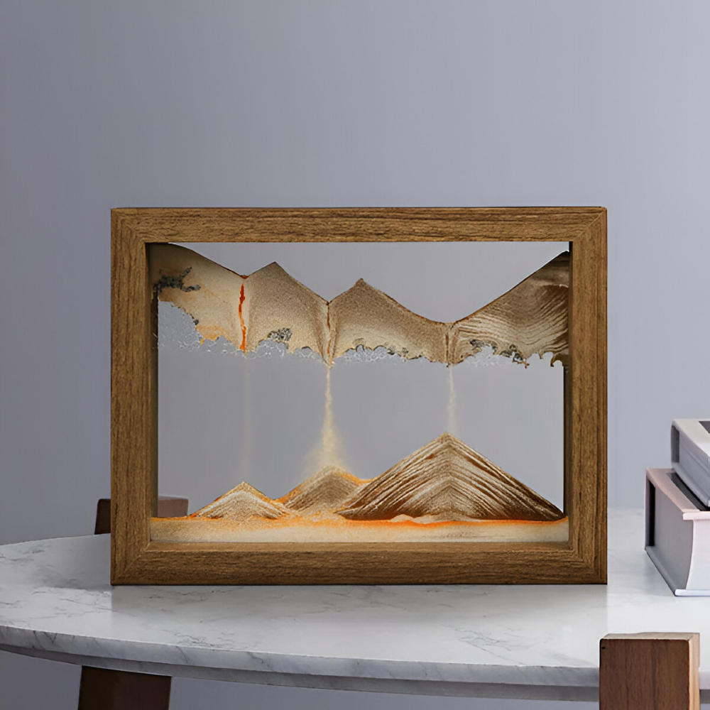 Décoration relaxante pour salon : tableau de sable mouvant rotatif, création artistique.