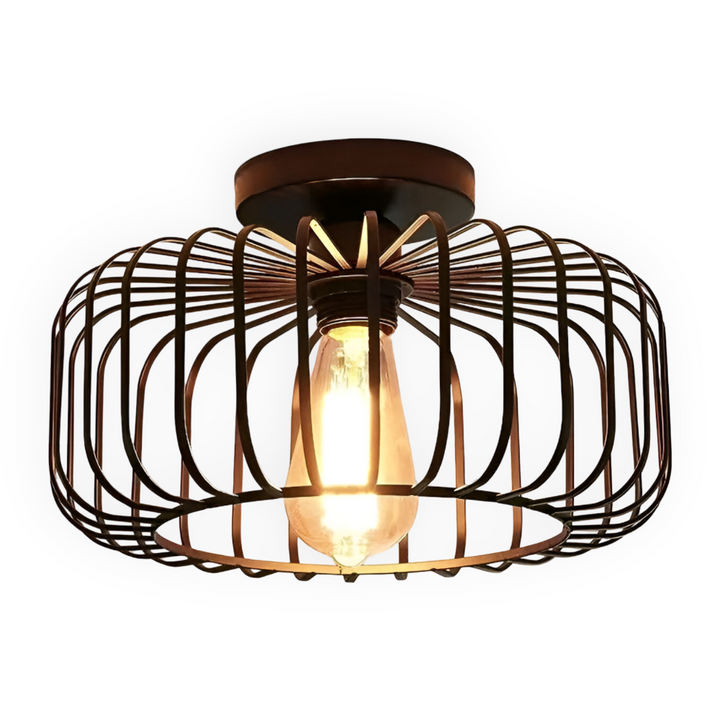 Lampe de plafond industrielle cage noire, design moderne. Idéale pour un éclairage unique et chaleureux.