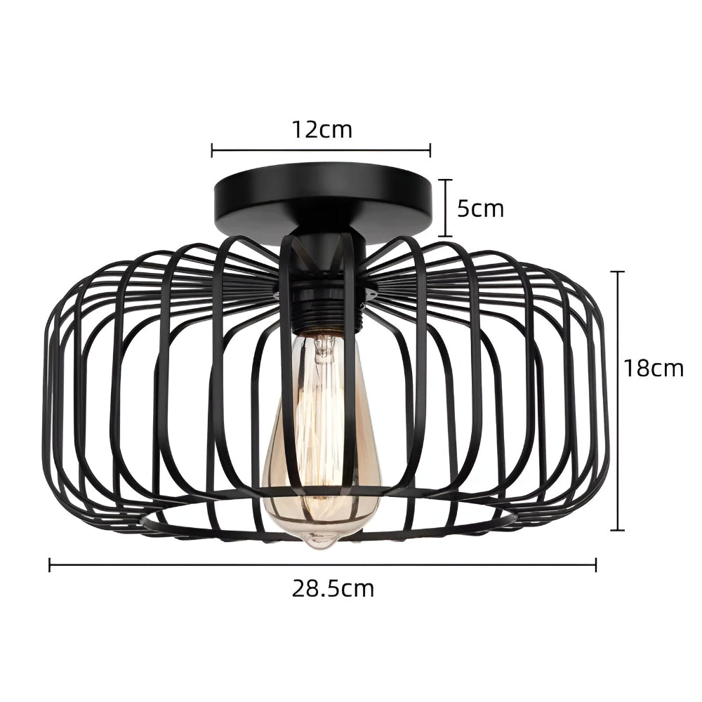 Lampe de plafond industrielle noire. Luminaire cage pour un éclairage LED moderne et une décoration intérieure unique.